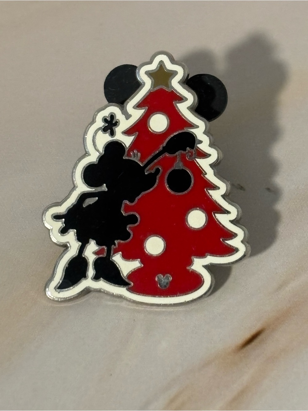 Holiday Hidden Mickey Minnie Mouse Silhouette Enamel Lapel Pin 1-5/16”
